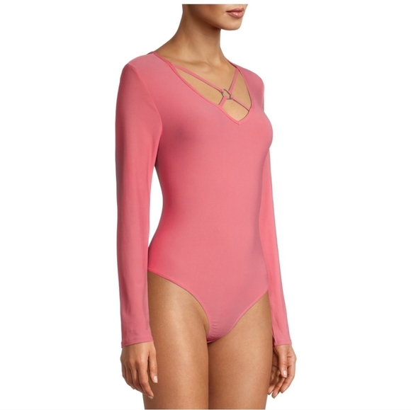 NWT No Boundaries Juniors' Long Sleeve Criss Cross Neck Bodysuit - Picture 4 of 6